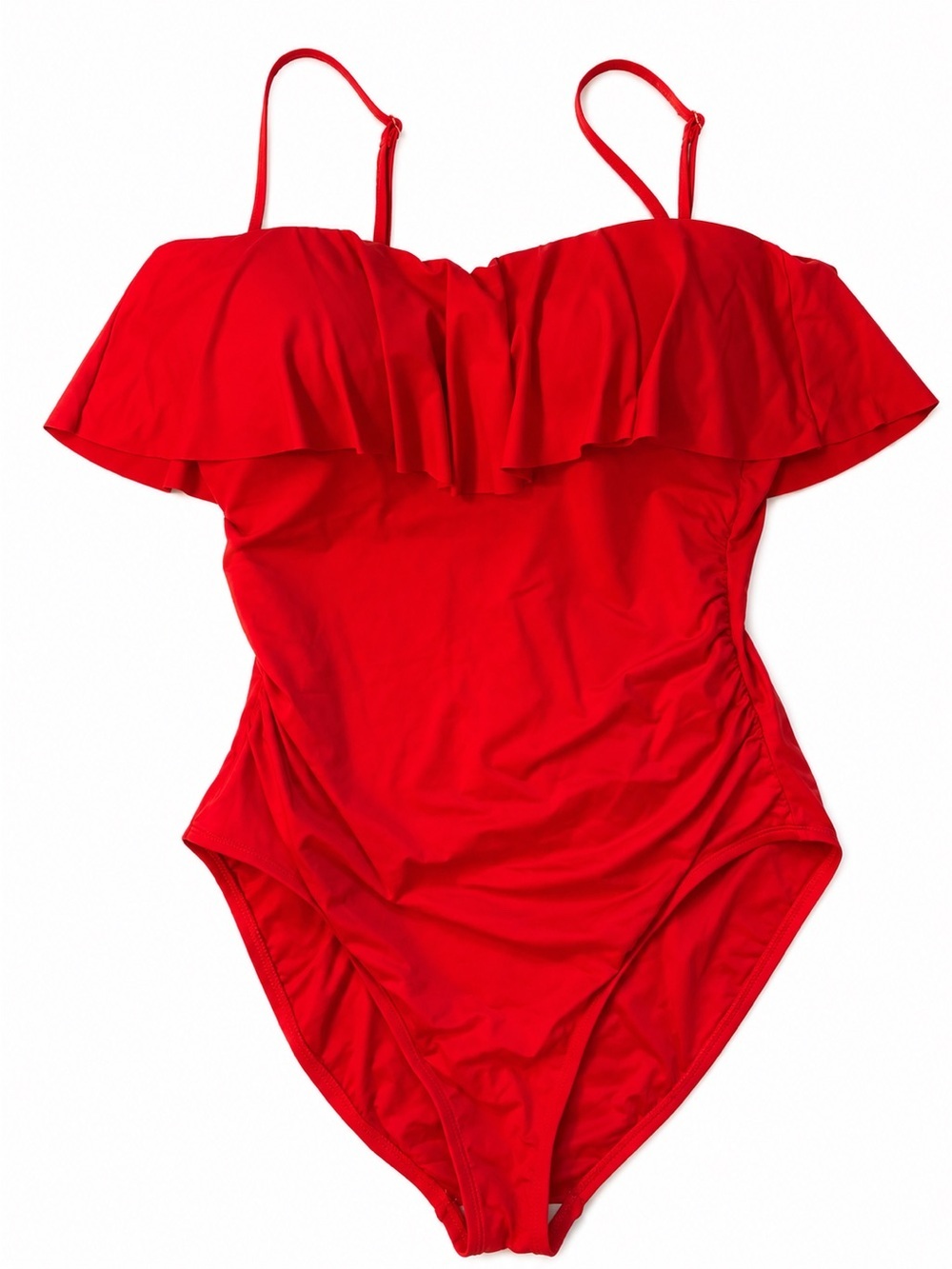 La Blanca size 12 Island Goddess one-piece swimsuit vibrant red ruffled bandeau